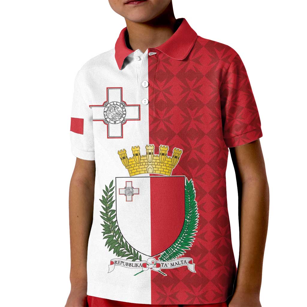Malta Independence Day Kid Polo Shirt Flag Style with Coat of Arms