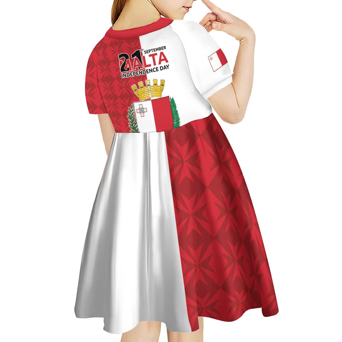 Malta Independence Day Kid Short Sleeve Dress Flag Style with Coat of Arms