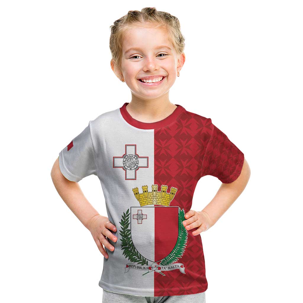 Malta Independence Day Kid T Shirt Flag Style with Coat of Arms