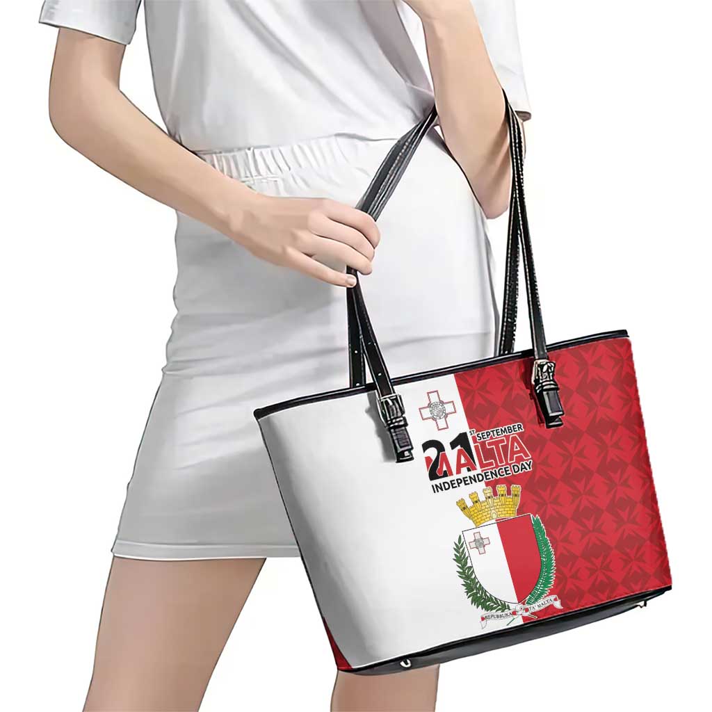 Malta Independence Day Leather Tote Bag Flag Style with Coat of Arms