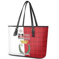 Malta Independence Day Leather Tote Bag Flag Style with Coat of Arms