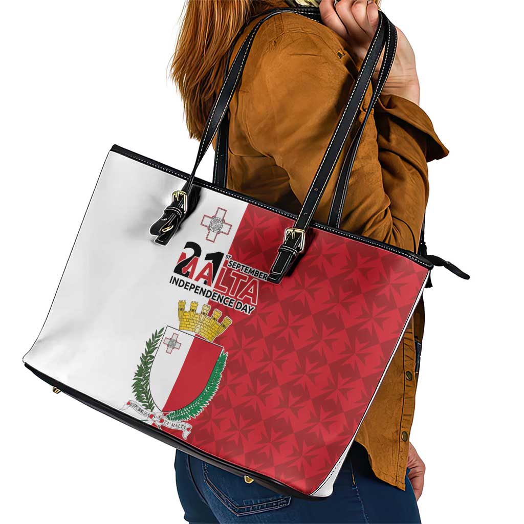 Malta Independence Day Leather Tote Bag Flag Style with Coat of Arms
