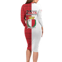 Malta Independence Day Long Sleeve Bodycon Dress Flag Style with Coat of Arms