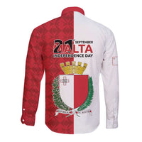 Malta Independence Day Long Sleeve Button Shirt Flag Style with Coat of Arms