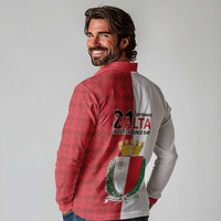Malta Independence Day Long Sleeve Polo Shirt Flag Style with Coat of Arms
