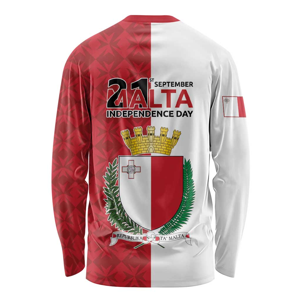 Malta Independence Day Long Sleeve Shirt Flag Style with Coat of Arms