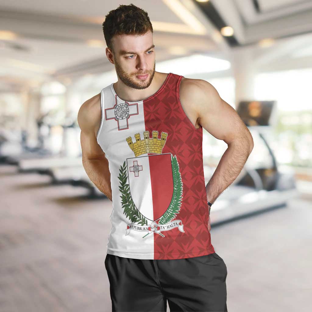 Malta Independence Day Men Tank Top Flag Style with Coat of Arms