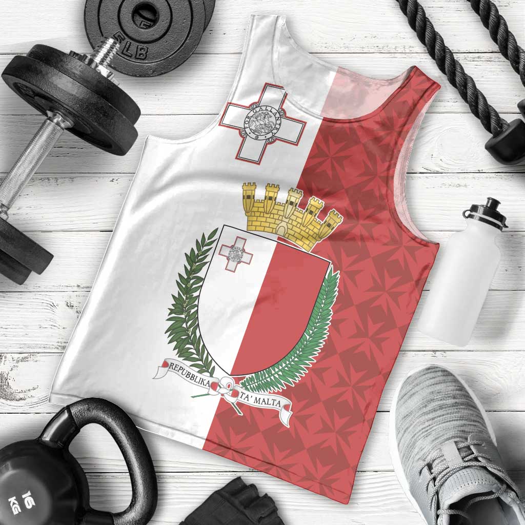 Malta Independence Day Men Tank Top Flag Style with Coat of Arms