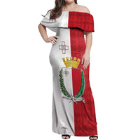 Malta Independence Day Off Shoulder Maxi Dress Flag Style with Coat of Arms