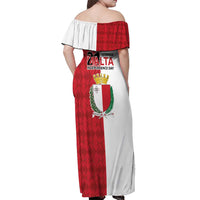 Malta Independence Day Off Shoulder Maxi Dress Flag Style with Coat of Arms