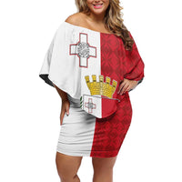 Malta Independence Day Off Shoulder Short Dress Flag Style with Coat of Arms