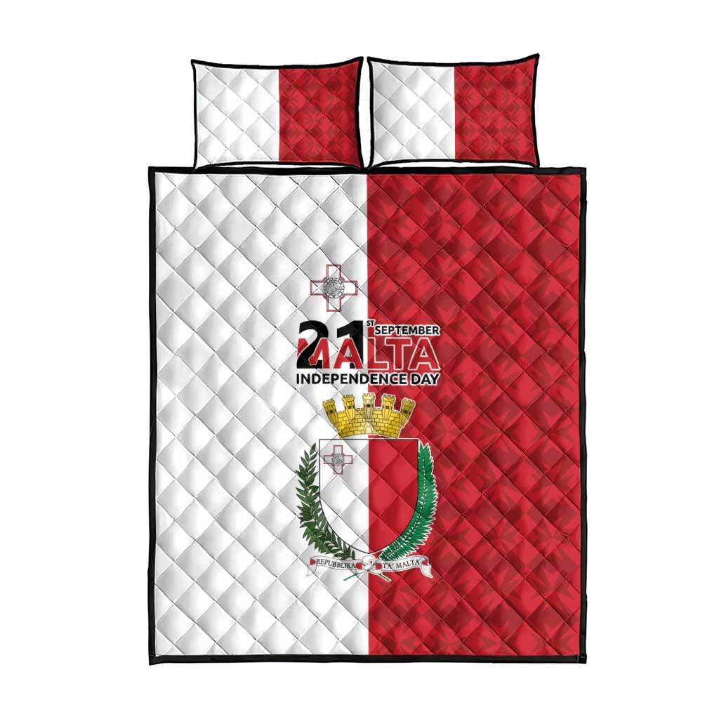 Malta Independence Day Quilt Bed Set Flag Style with Coat of Arms