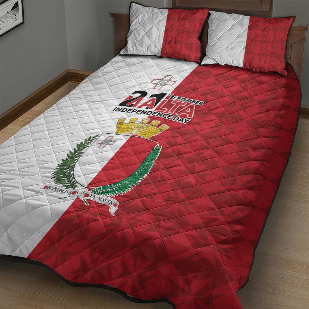 Malta Independence Day Quilt Bed Set Flag Style with Coat of Arms