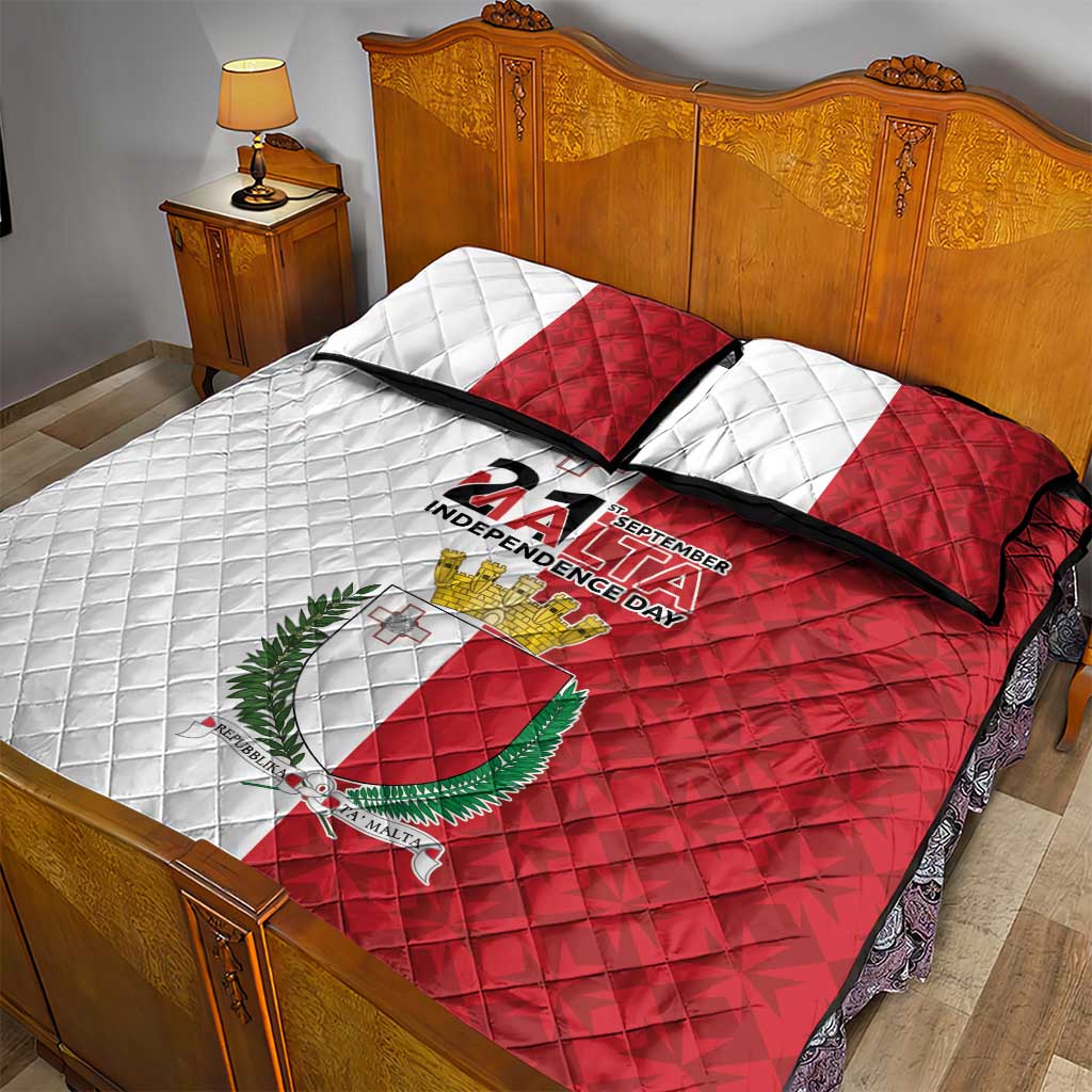 Malta Independence Day Quilt Bed Set Flag Style with Coat of Arms