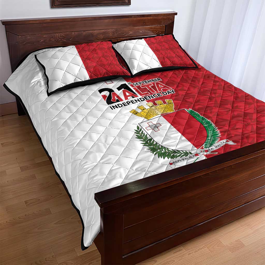 Malta Independence Day Quilt Bed Set Flag Style with Coat of Arms