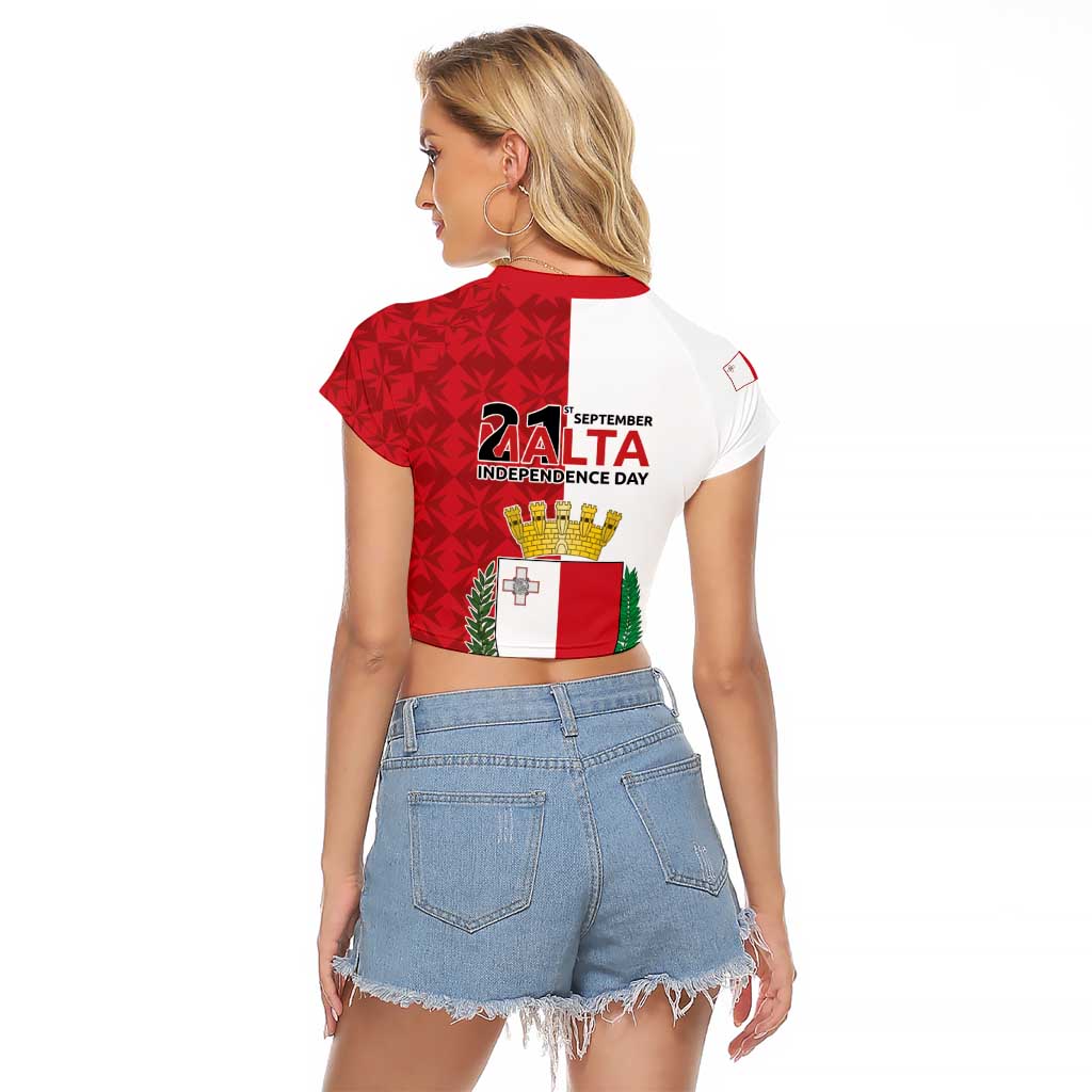 Malta Independence Day Raglan Cropped T Shirt Flag Style with Coat of Arms