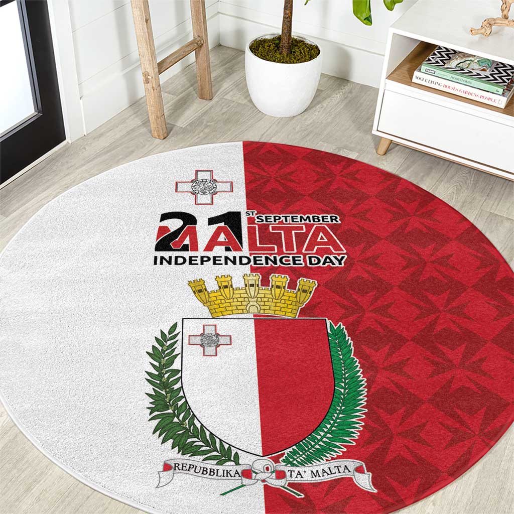 Malta Independence Day Round Carpet Flag Style with Coat of Arms