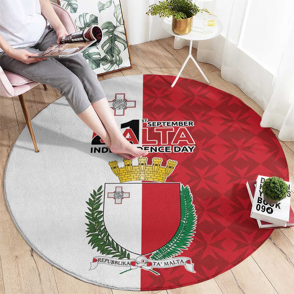 Malta Independence Day Round Carpet Flag Style with Coat of Arms