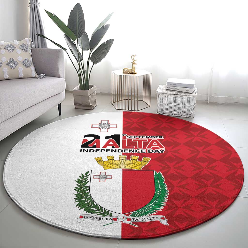 Malta Independence Day Round Carpet Flag Style with Coat of Arms