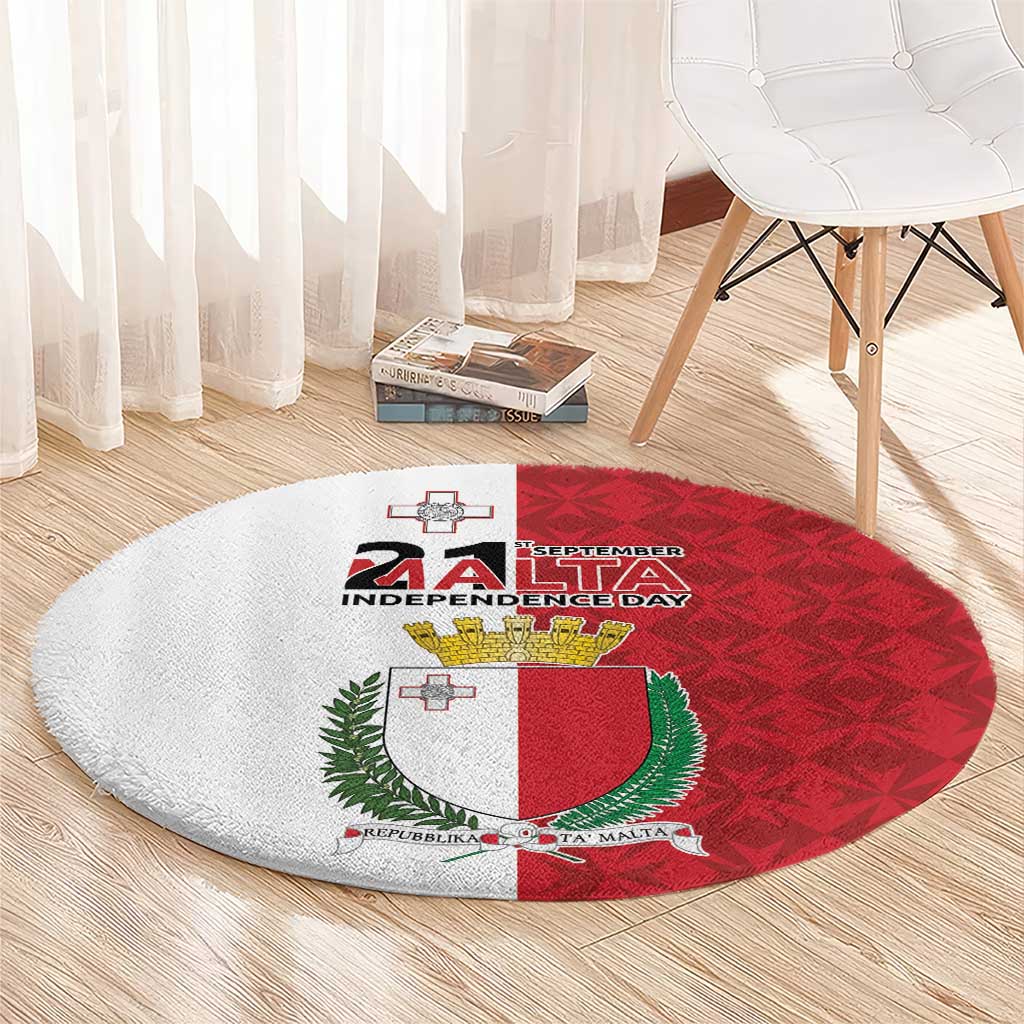 Malta Independence Day Round Carpet Flag Style with Coat of Arms