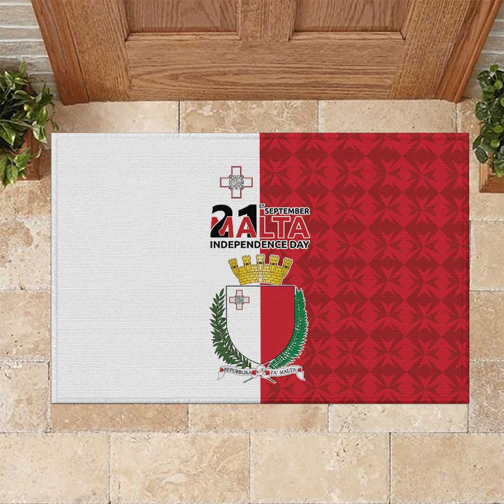 Malta Independence Day Rubber Doormat Flag Style with Coat of Arms