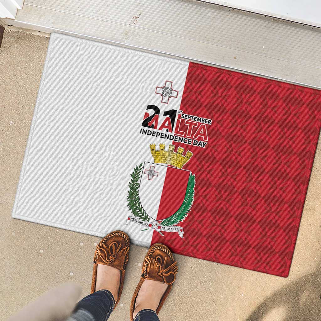 Malta Independence Day Rubber Doormat Flag Style with Coat of Arms