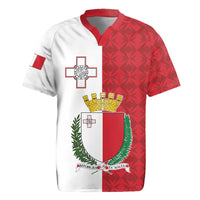 Malta Independence Day Rugby Jersey Flag Style with Coat of Arms