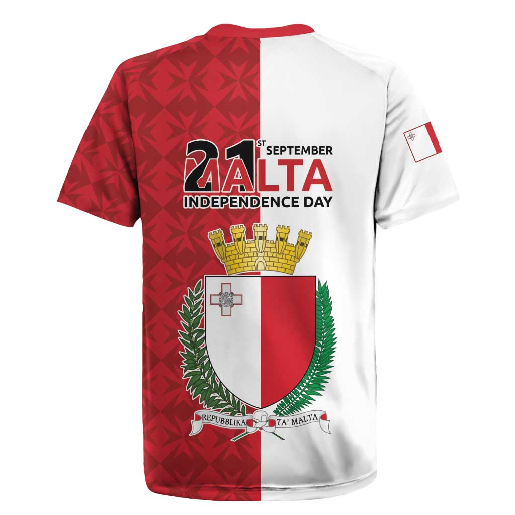 Malta Independence Day Rugby Jersey Flag Style with Coat of Arms