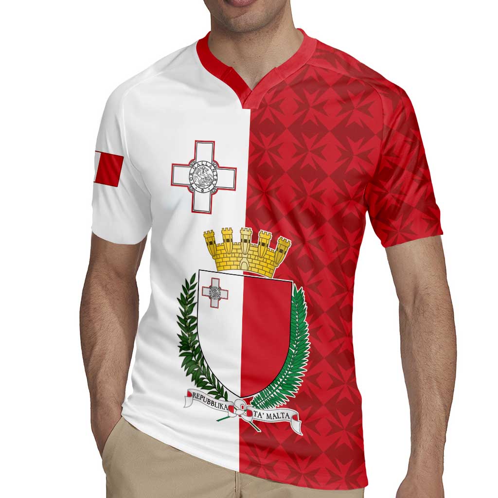 Malta Independence Day Rugby Jersey Flag Style with Coat of Arms