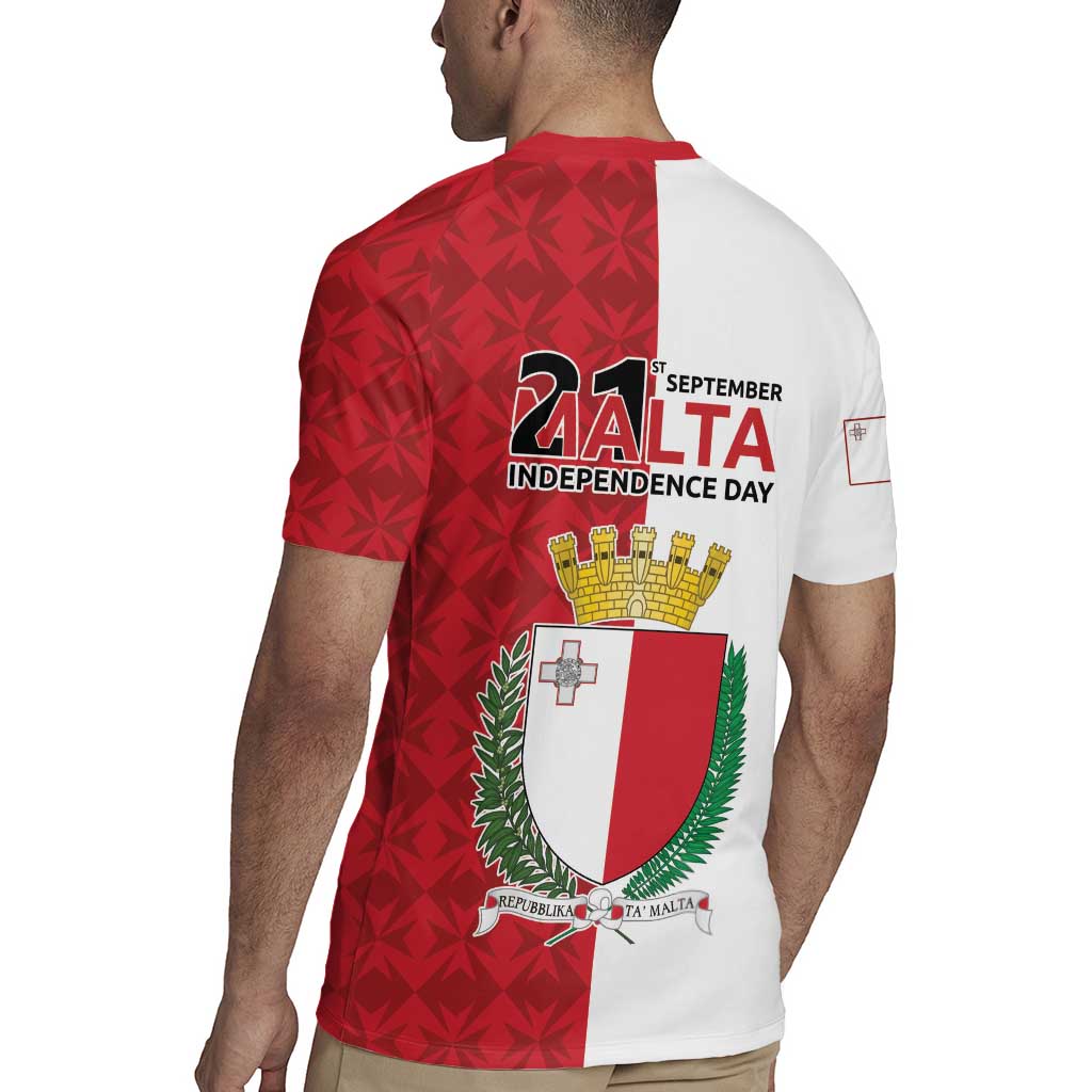 Malta Independence Day Rugby Jersey Flag Style with Coat of Arms