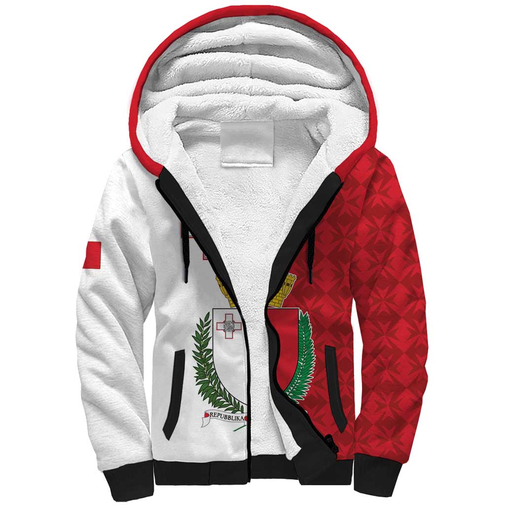Malta Independence Day Sherpa Hoodie Flag Style with Coat of Arms