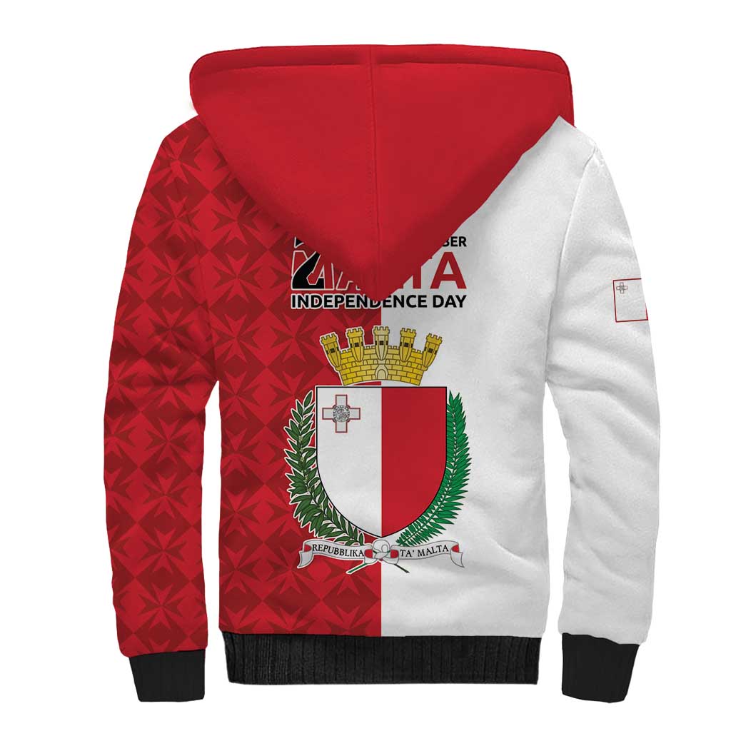 Malta Independence Day Sherpa Hoodie Flag Style with Coat of Arms