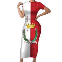 Malta Independence Day Short Sleeve Bodycon Dress Flag Style with Coat of Arms