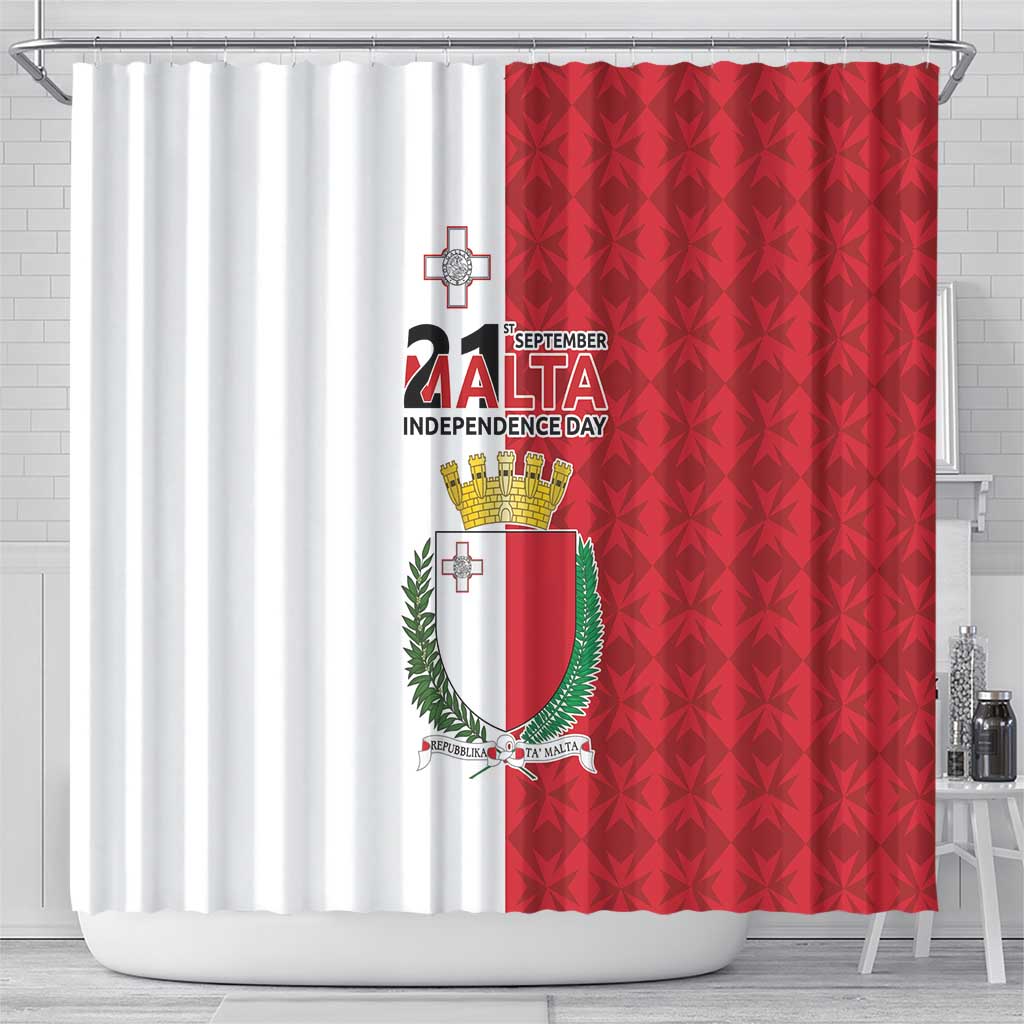 Malta Independence Day Shower Curtain Flag Style with Coat of Arms