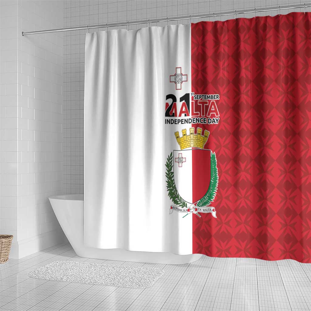 Malta Independence Day Shower Curtain Flag Style with Coat of Arms