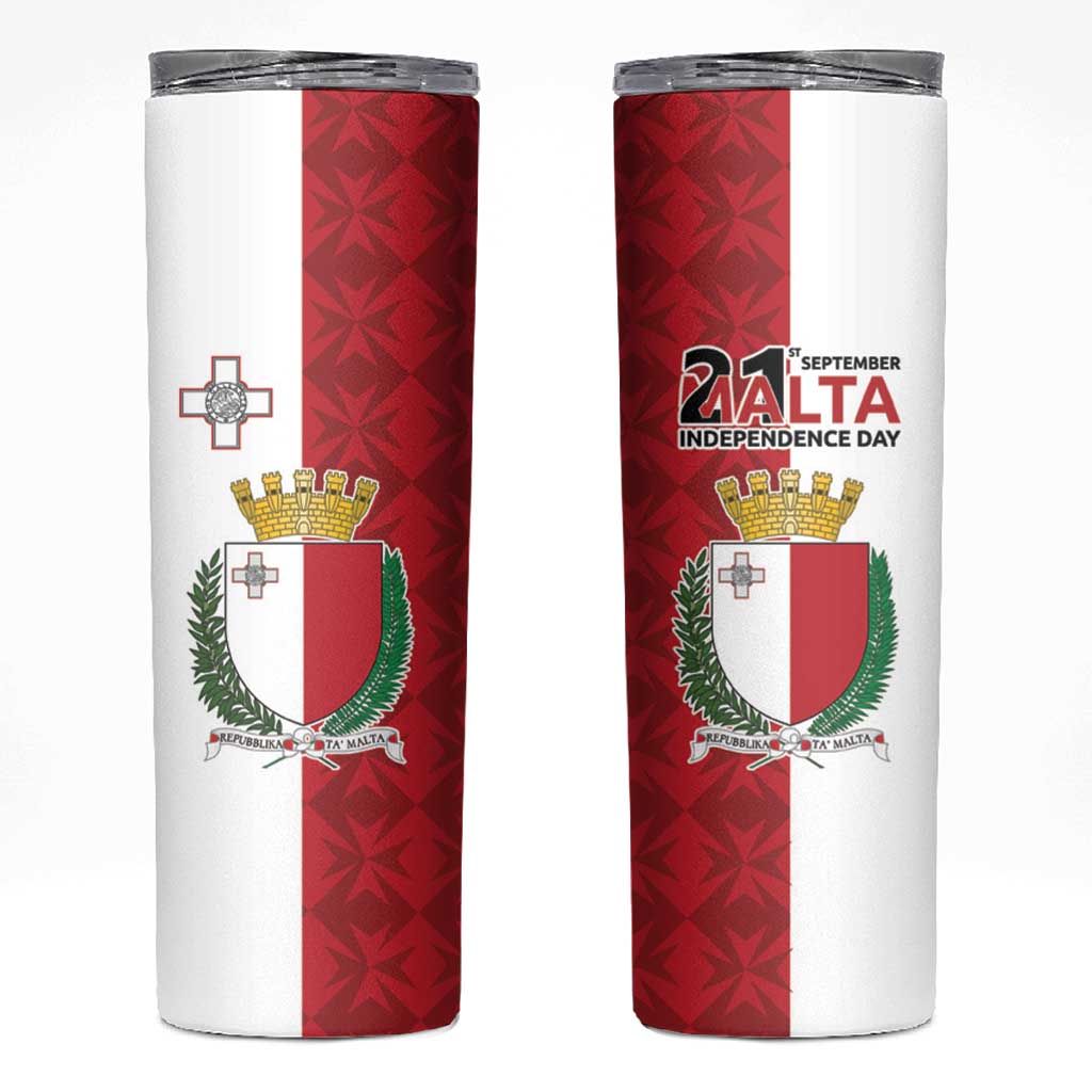 Malta Independence Day Skinny Tumbler Flag Style with Coat of Arms