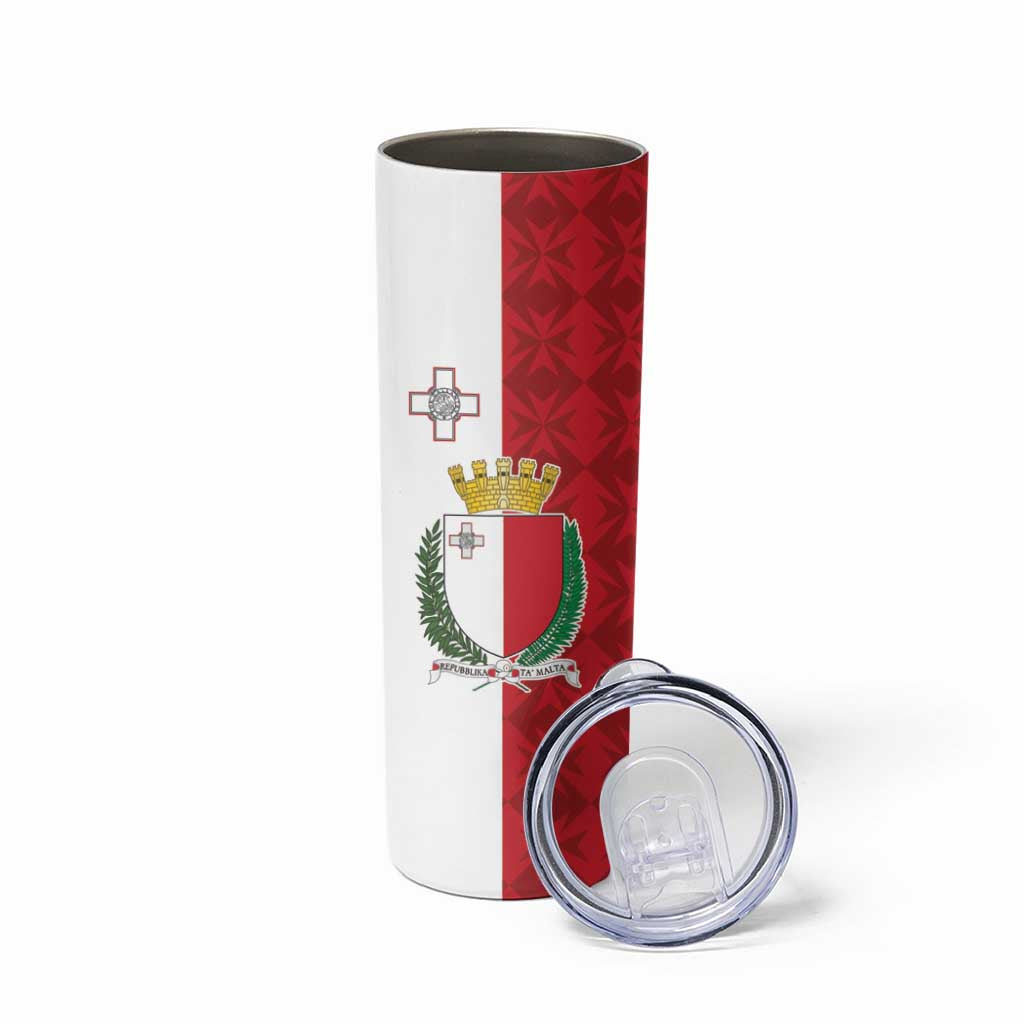 Malta Independence Day Skinny Tumbler Flag Style with Coat of Arms