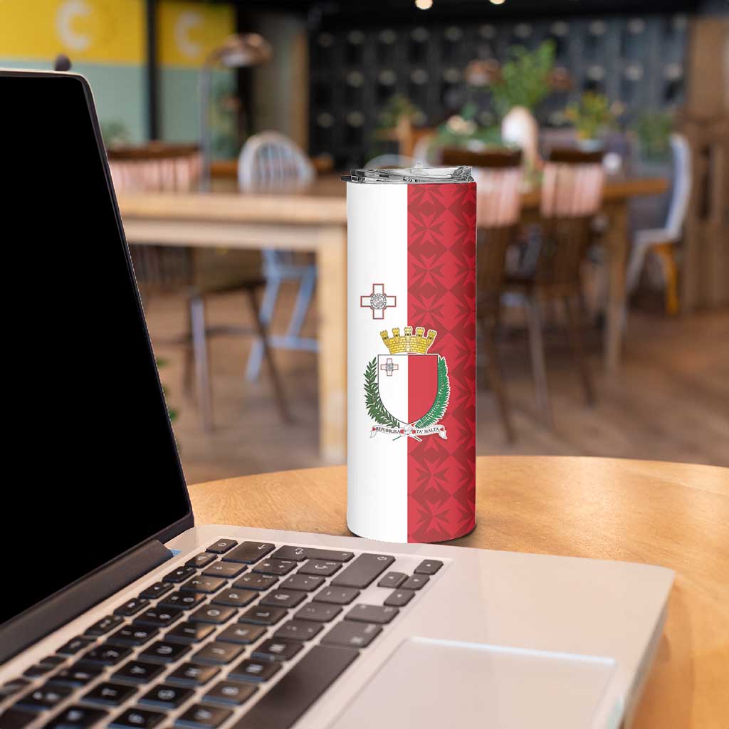 Malta Independence Day Skinny Tumbler Flag Style with Coat of Arms