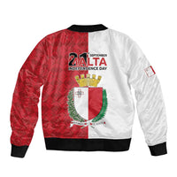 Malta Independence Day Sleeve Zip Bomber Jacket Flag Style with Coat of Arms