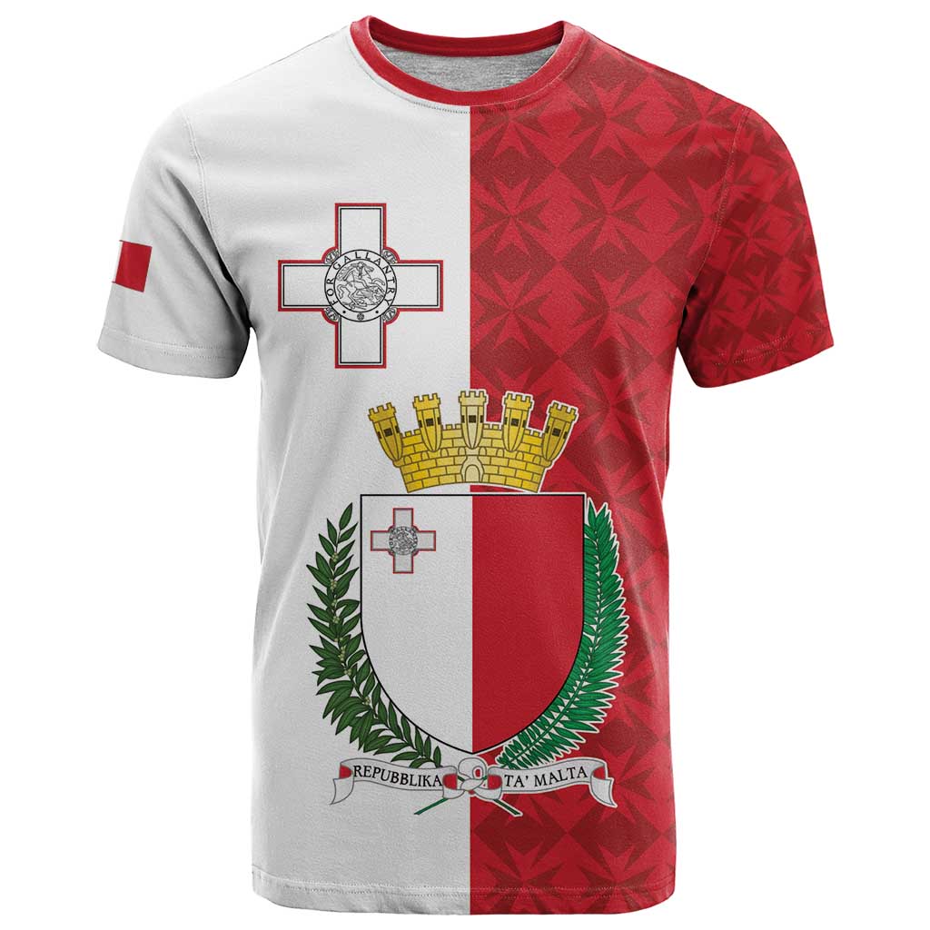 Malta Independence Day T Shirt Flag Style with Coat of Arms