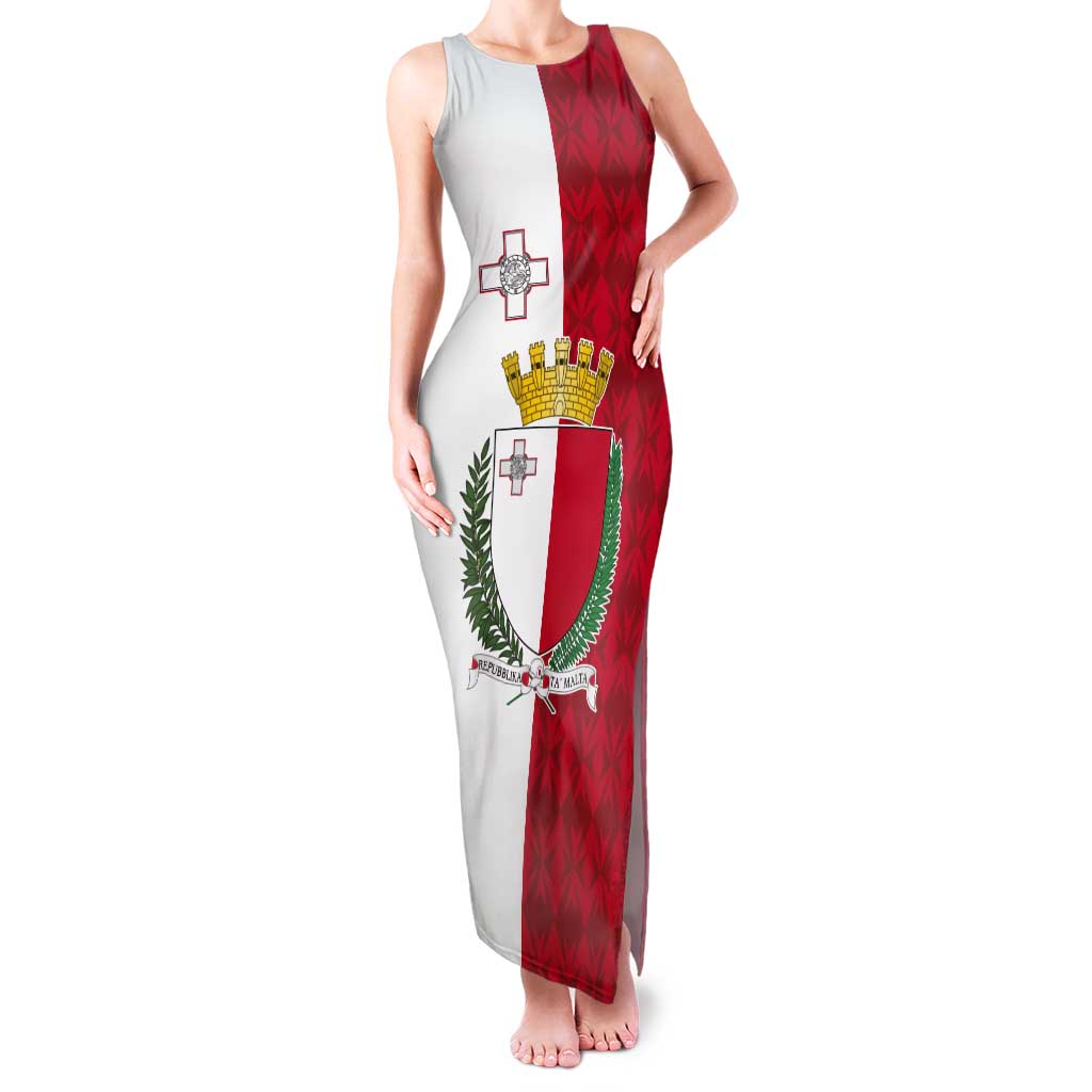 Malta Independence Day Tank Maxi Dress Flag Style with Coat of Arms