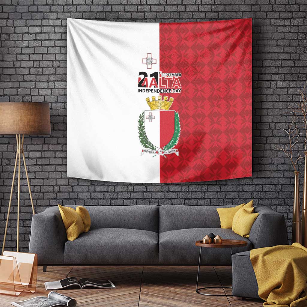 Malta Independence Day Tapestry Flag Style with Coat of Arms