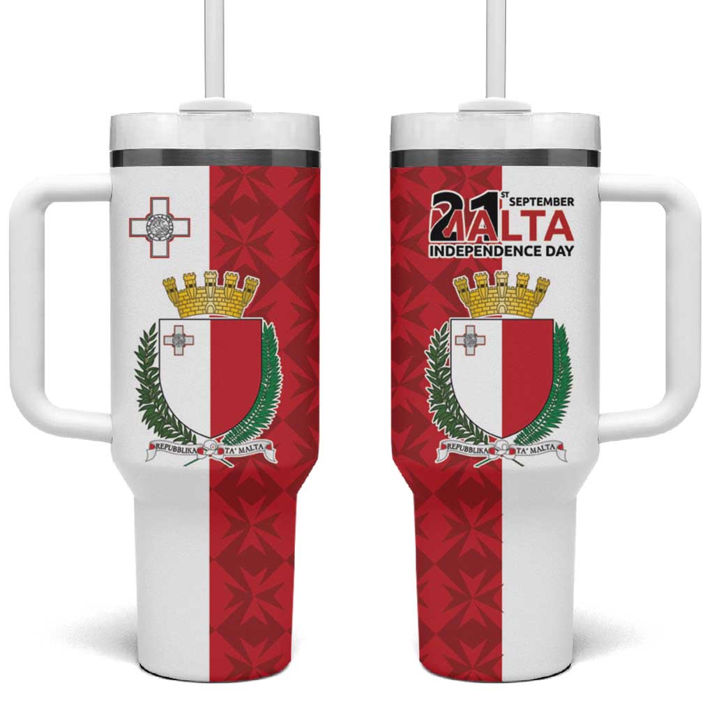 Malta Independence Day Tumbler With Handle Flag Style with Coat of Arms