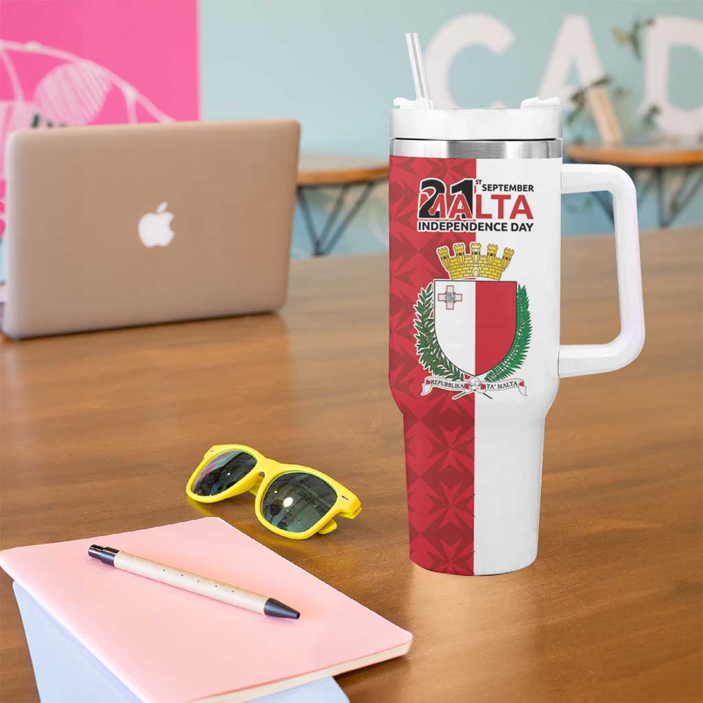 Malta Independence Day Tumbler With Handle Flag Style with Coat of Arms