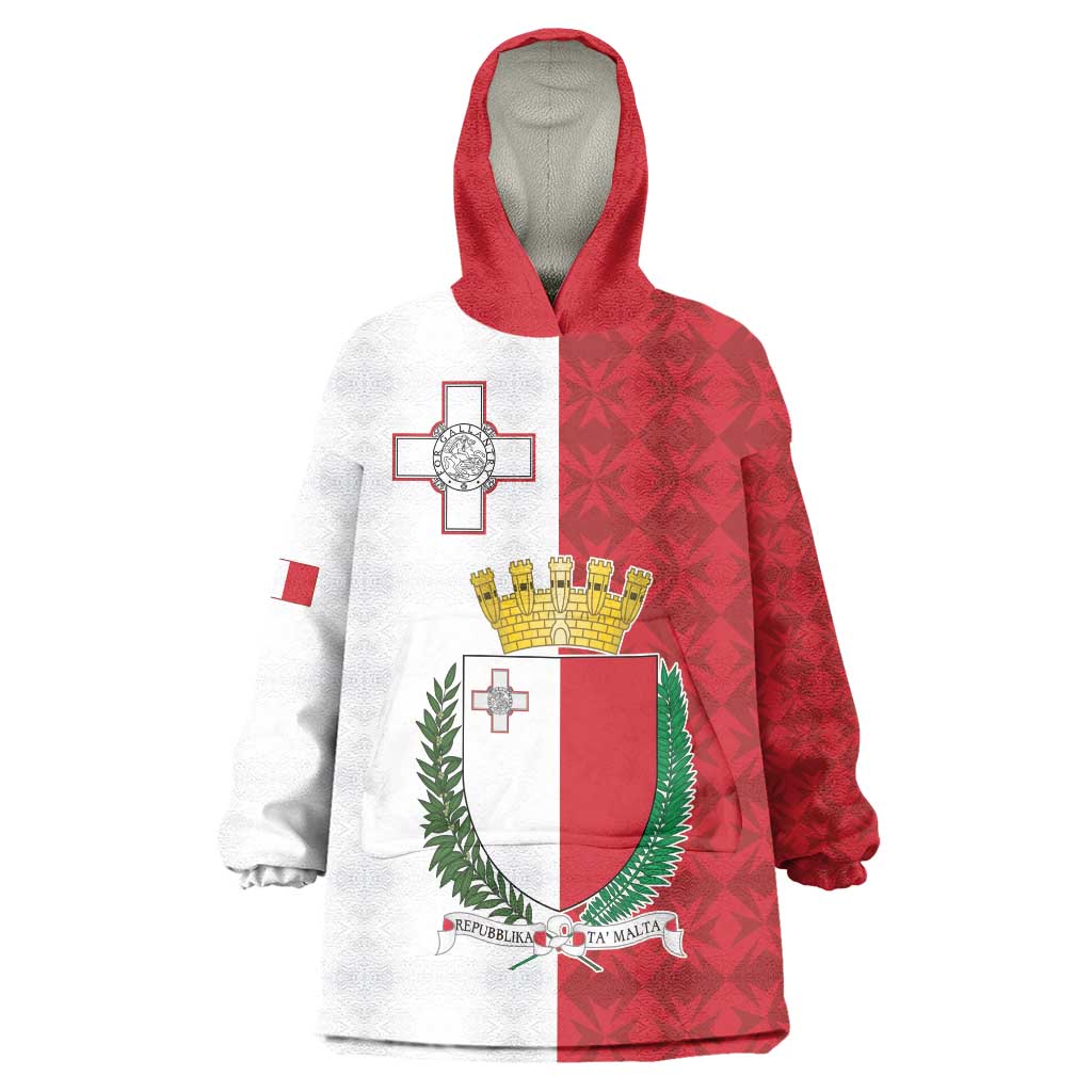 Malta Independence Day Wearable Blanket Hoodie Flag Style with Coat of Arms