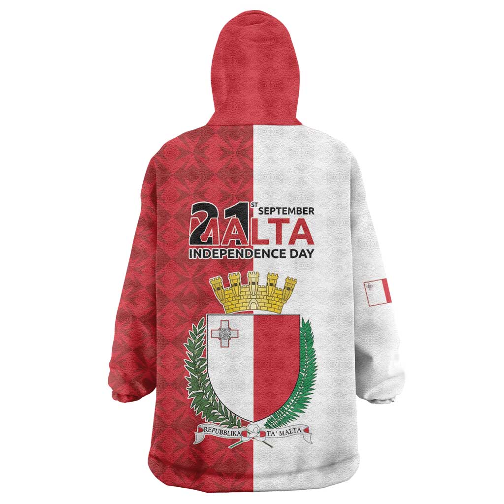 Malta Independence Day Wearable Blanket Hoodie Flag Style with Coat of Arms