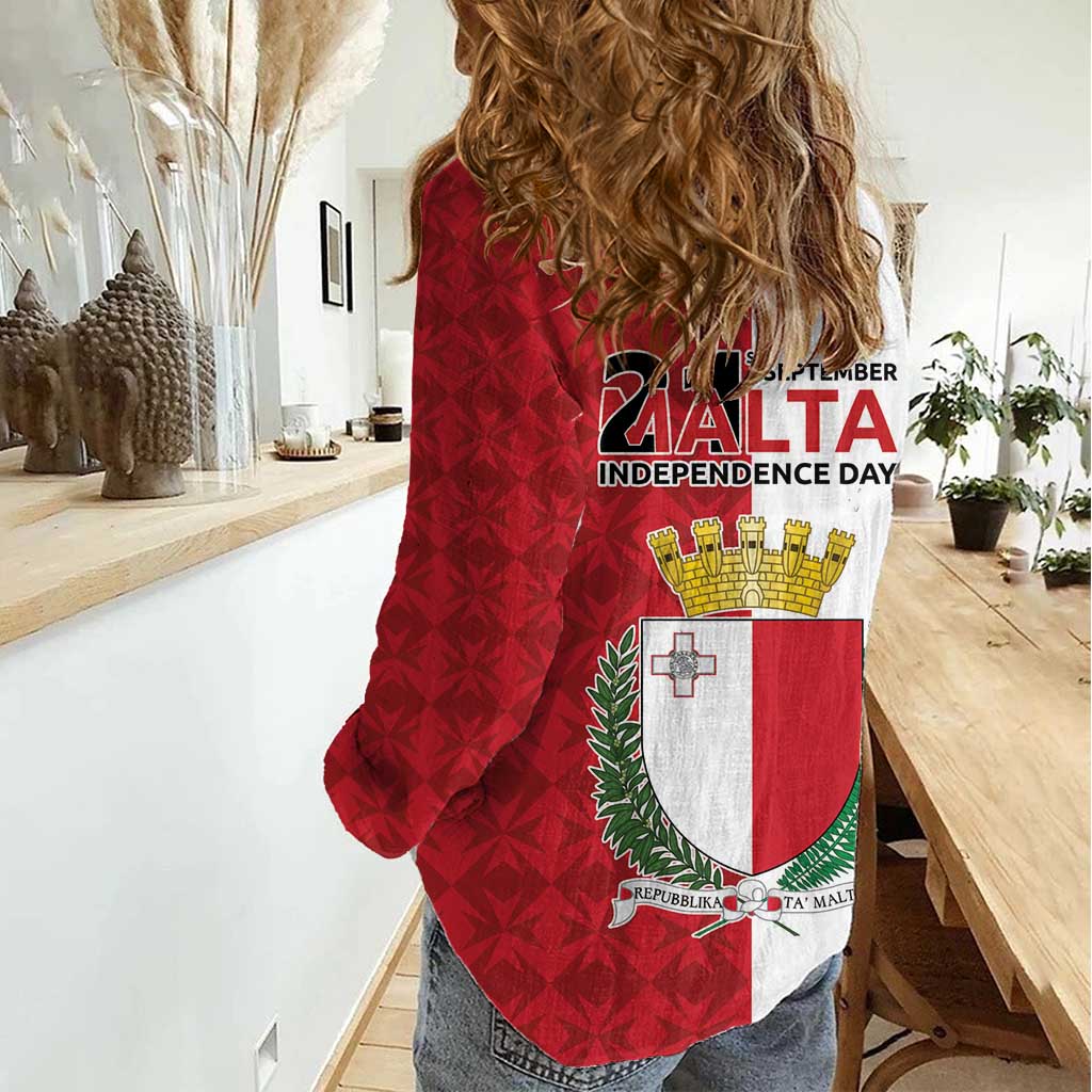 Malta Independence Day Women Casual Shirt Flag Style with Coat of Arms
