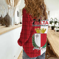 Malta Independence Day Women Casual Shirt Flag Style with Coat of Arms