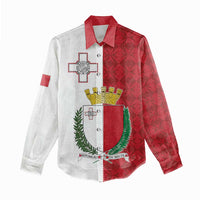 Malta Independence Day Women Casual Shirt Flag Style with Coat of Arms