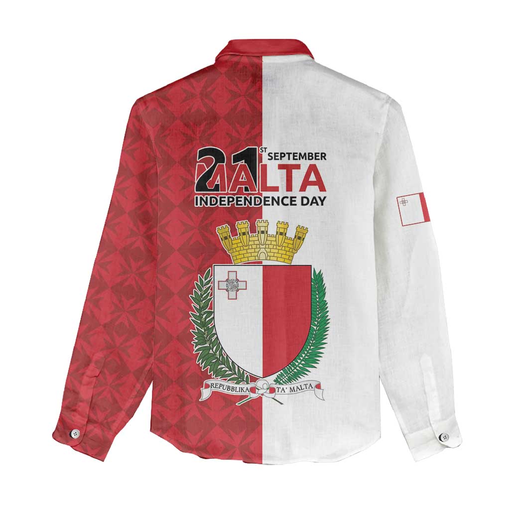Malta Independence Day Women Casual Shirt Flag Style with Coat of Arms